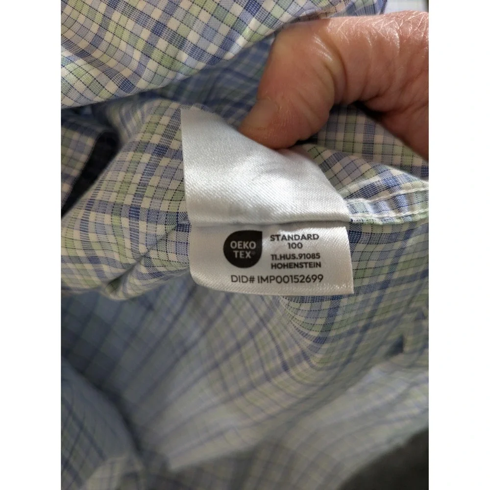 Tommy Hilfiger Shirt Men's Button‎ Up Sz L Blue Plaid Slim Fit Long Sleeve